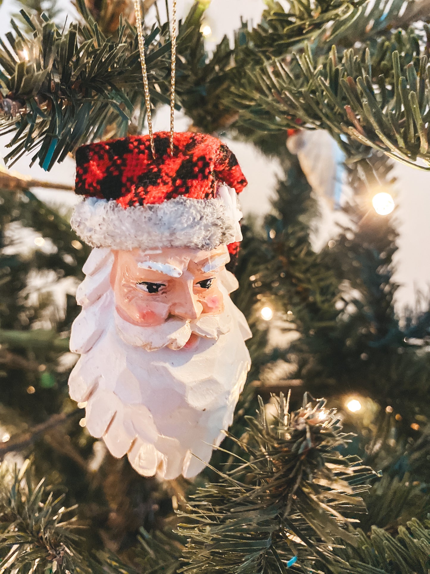 Buffalo Plaid Santa Head - 2 Assorted