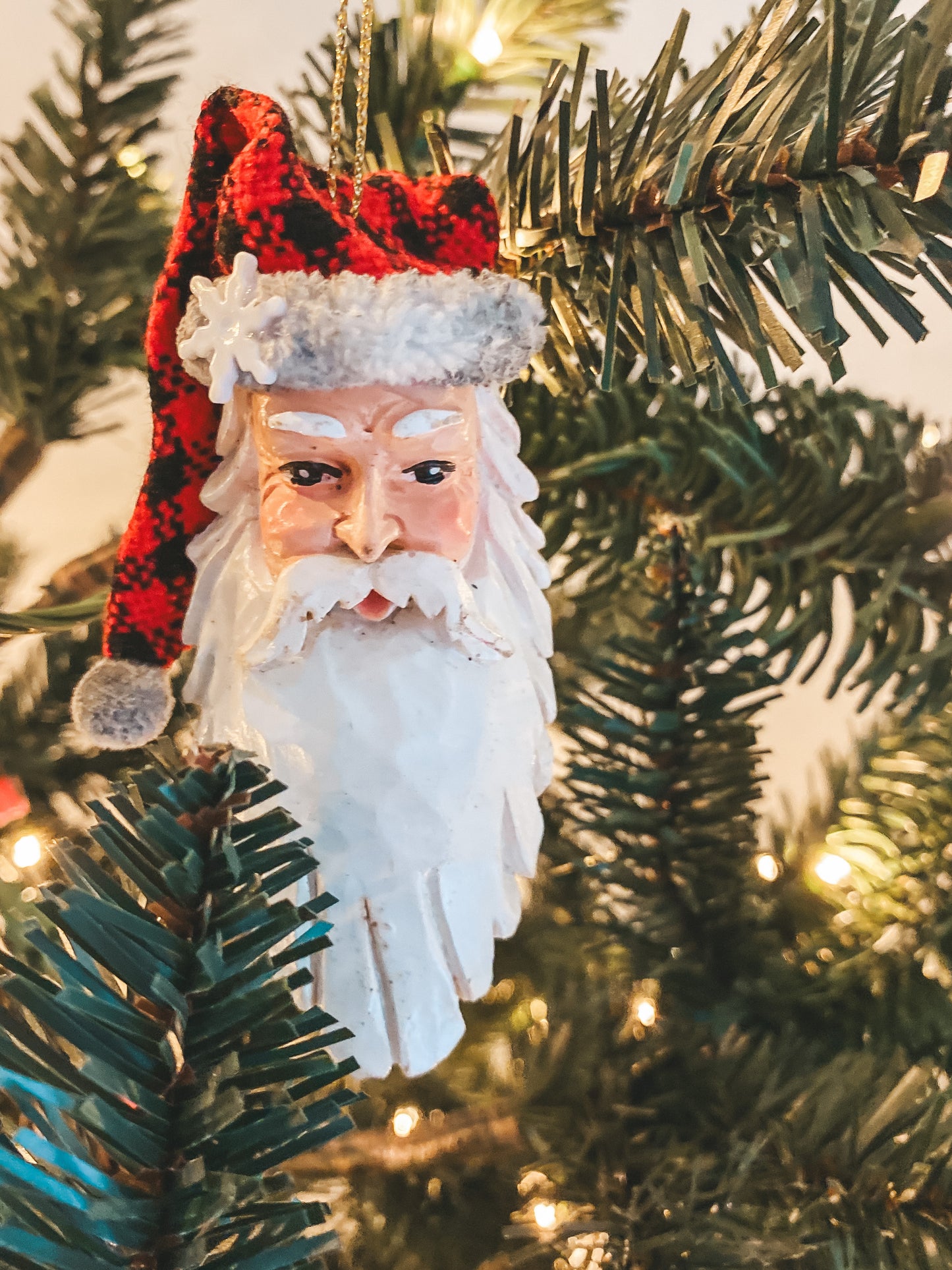Buffalo Plaid Santa Head - 2 Assorted