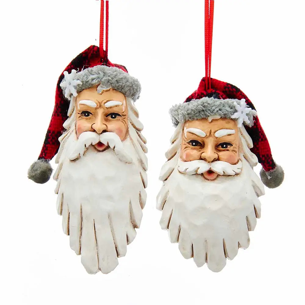 Buffalo Plaid Santa Head - 2 Assorted