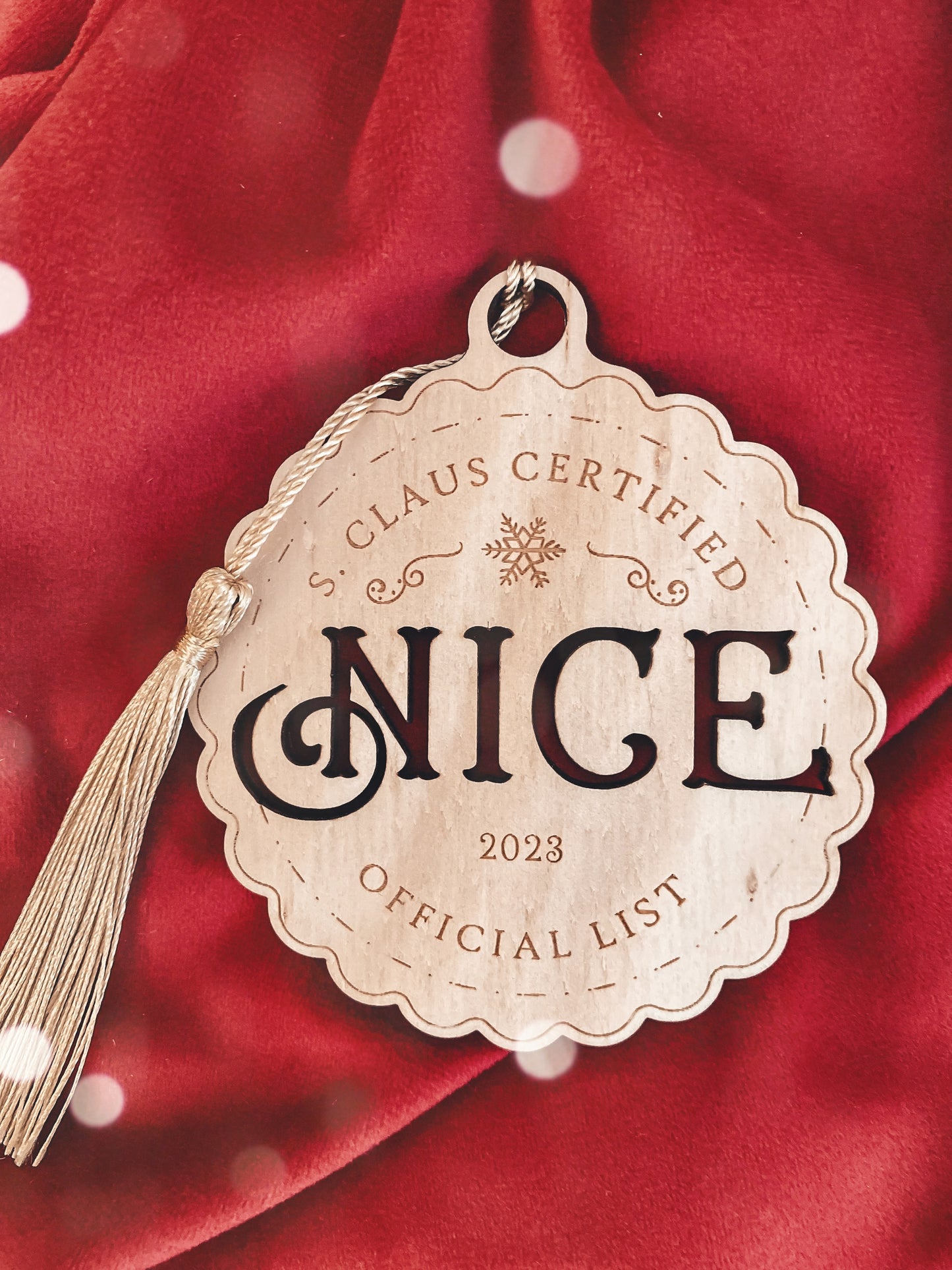 Official 2023 Nice List S. Claus Certified Seal - Timber Tag